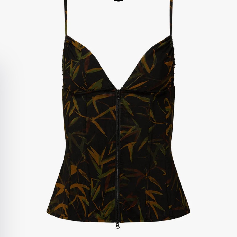 WeWoreWhat Zip Front Vintage Leaves Corset | Black